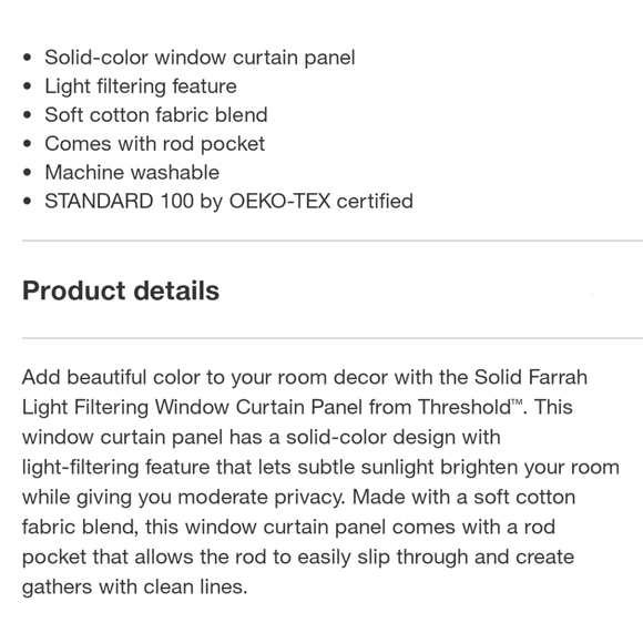 Threshold Green Farrah Light Filtering Window Single Curtain Panel NWT 63"x54" - Picture 5 of 7
